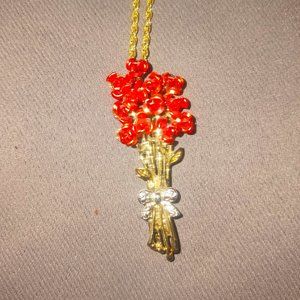 Vintage Rose Bouquet Pendant/Brooch Pin Necklace with Chain